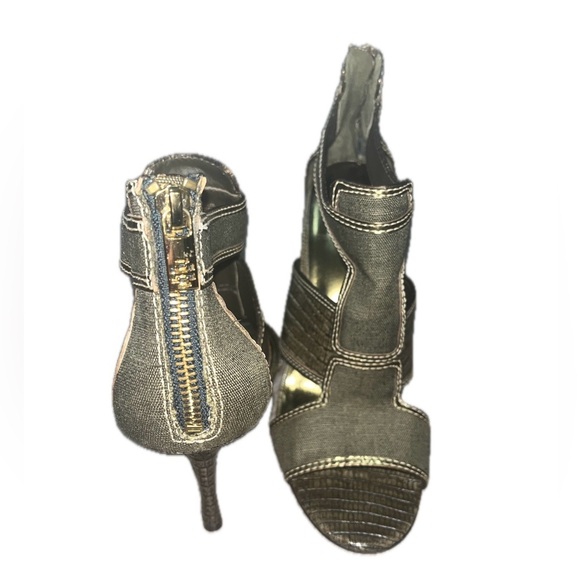 Tory Burch Geoff Olive Green & Gold Caged Heel Sandals 9.5M, Used - Picture 13 of 15